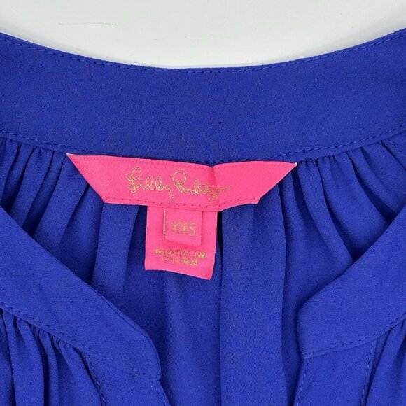 Lilly Pulitzer Anela Size XXS Royal Blue Chiffon Long Sleeve Button Up Blouse - Picture 5 of 10